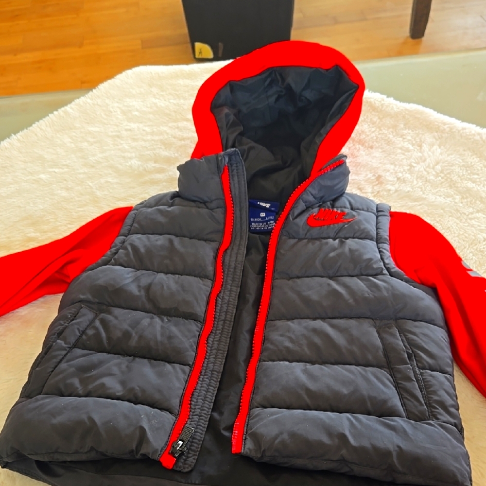Nike Red and Black Nike Puffer Vest with Hoodie